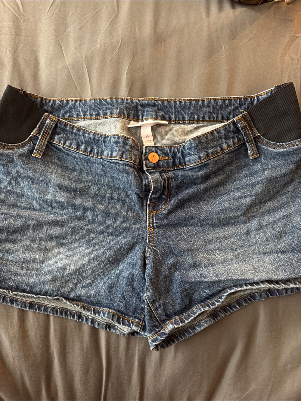 Denim Maternity Shorts with Stretch Panel - Blue